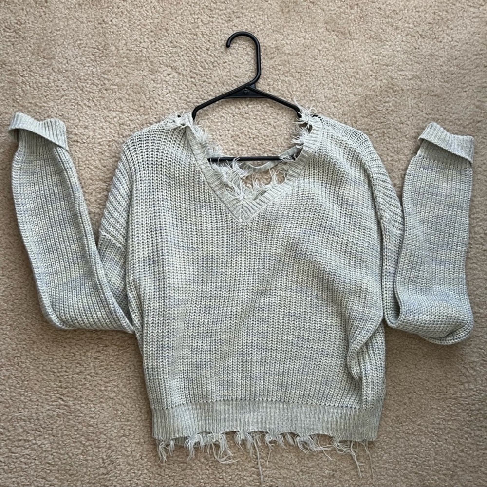CLOUD CHASER Distressed Crop Sweater